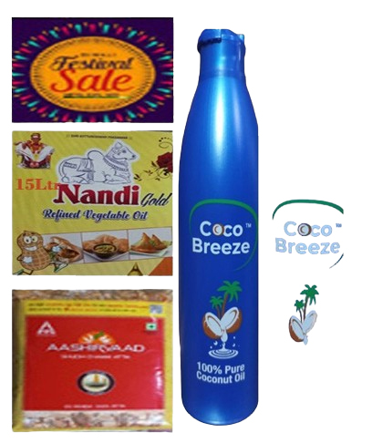Fest Combo of 3 units Nandi 15Ltrs Veg Oil, Ashirvad 5kg Atta, Dabur 600ml Coconut oil (Pack of 1 P1) 