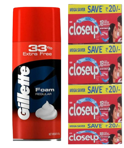 CloseUp 150gm * 2 =300gm + Gillette Classic Regular Pre Shave Foam, 418g with 33% Extra Free 